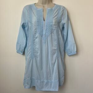 Roller Rabbit 100% Cotton Embroidered Tunic Dress XS Light Blue